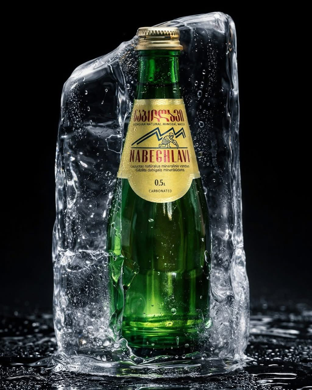 Close-up of a chilled Nabeghlavi bottle