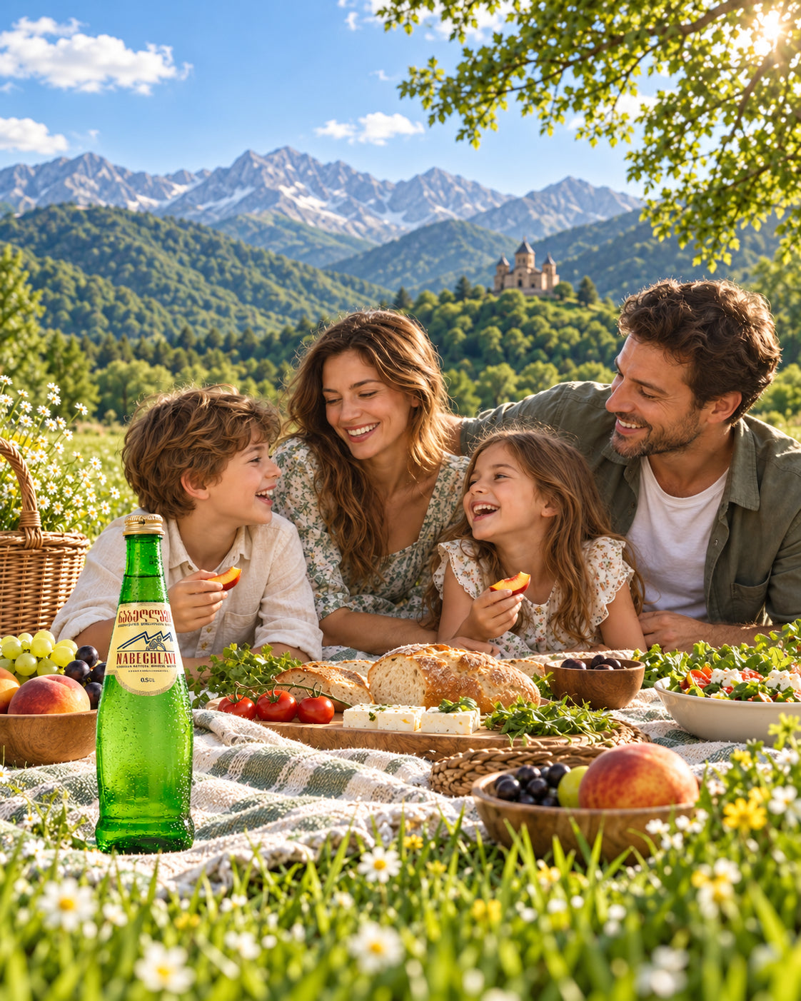 Outdoor family picnic with Nabeghlavi mineral water